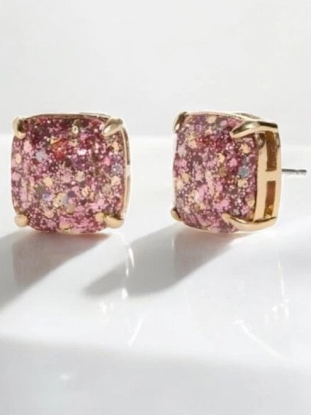 KATE SPADE NEW YORK ♠️ square rose gold glitter square stud earrings